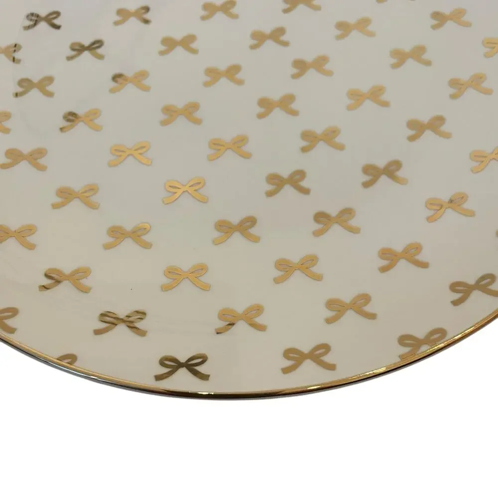 NEW 10 Strawberry Street Gold Bow 10.5” Dinner Plates Set Of 4